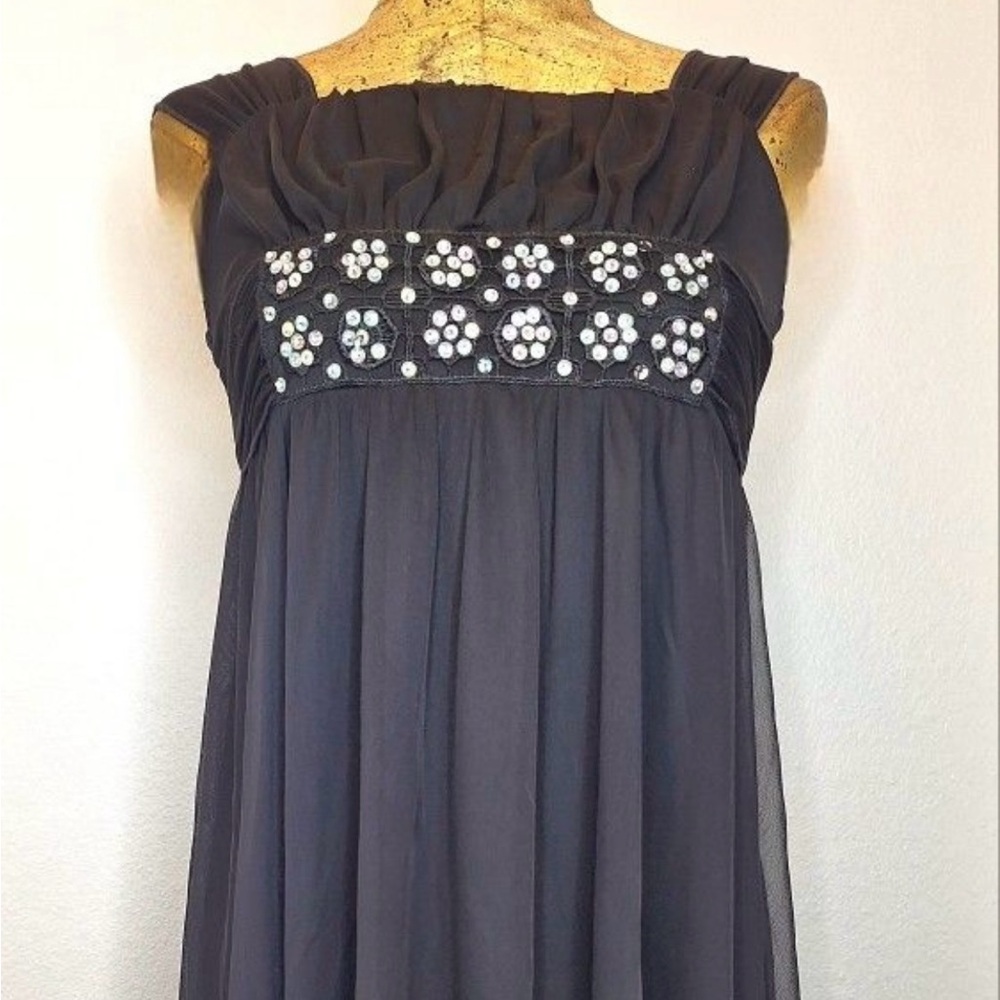 my michelle Short Black Chiffon Dress with a Beaded Lace Band